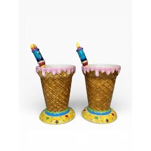 Department 56 Ice Cream Parfait Cup Dish "More Ice Cream Please!" + Spoons SET 2